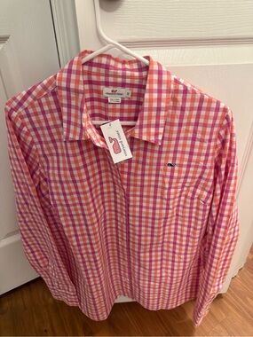 Vineyard Vines Pink and Orange Plaid Button-Down Shirt